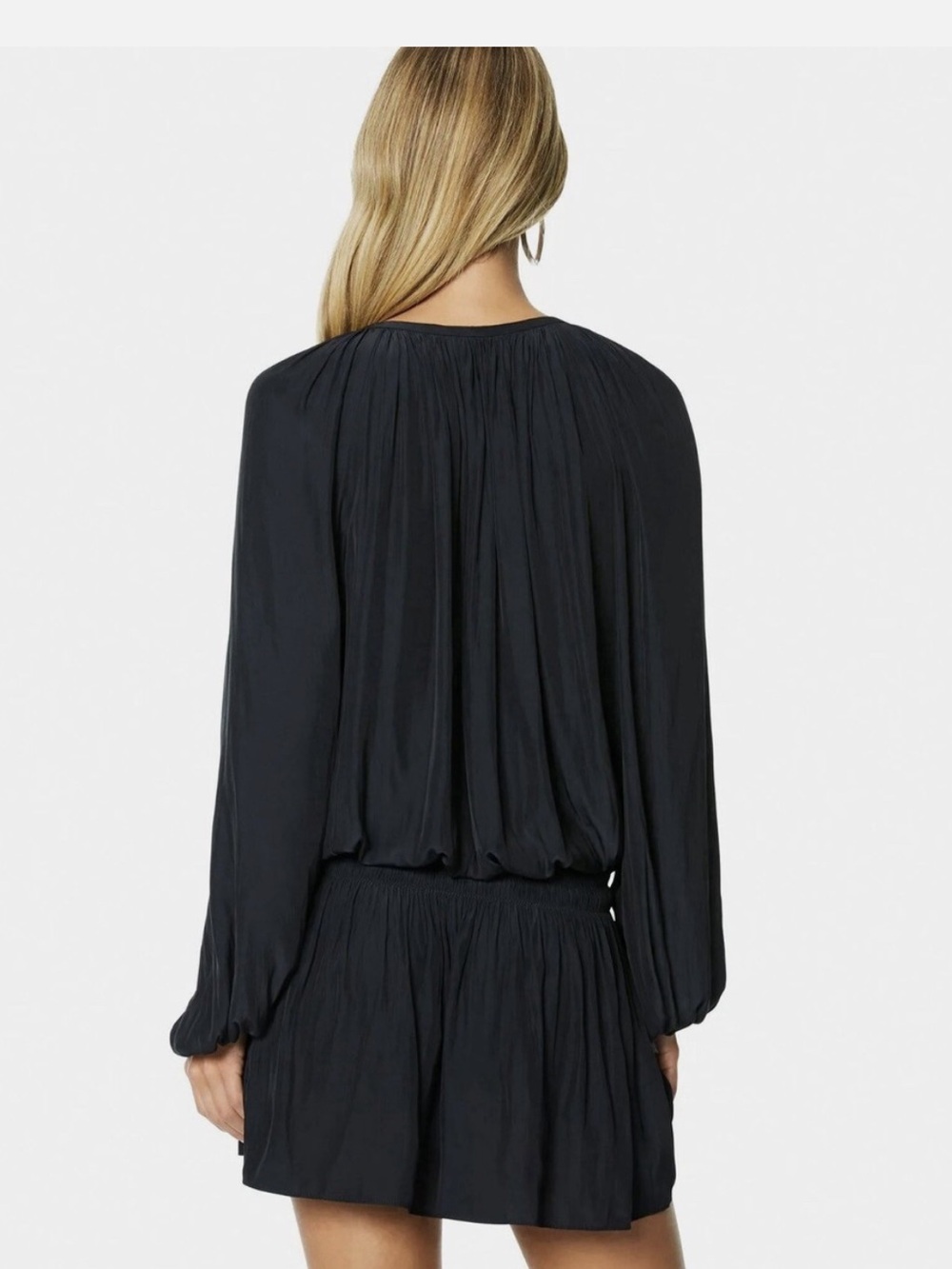 Ramy Brook Black Paris Long Sleeve Blouson Mini Dress Medium Minimalist - Picture 6 of 9